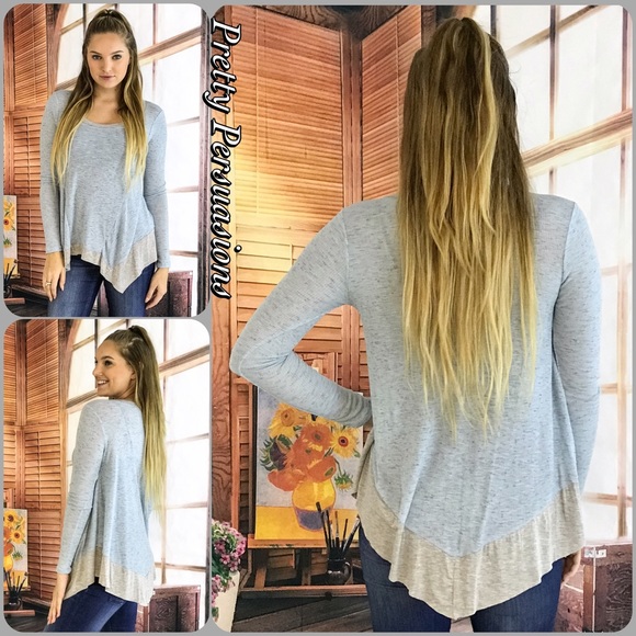 SOLD NWT Blue & Gray Trim Long Sleeve Jersey Top - Picture 4 of 5