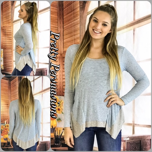 SOLD NWT Blue & Gray Trim Long Sleeve Jersey Top - Picture 5 of 5