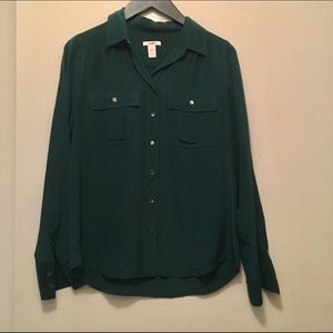 Jcrew Blythe blouse in silk emerald green