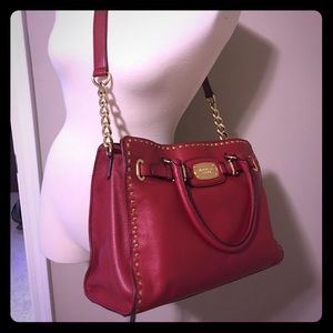 AUTHENTIC Mk Red Grommet Hamilton Leather Satchel