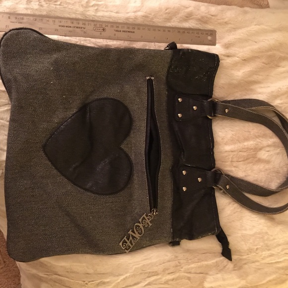 Grey and black heart tote