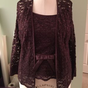 Brown two piece dressy lace camisole cardigan 12