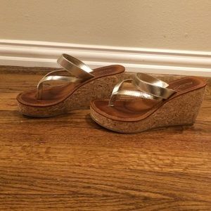 Aldo gold strap and cork wedges