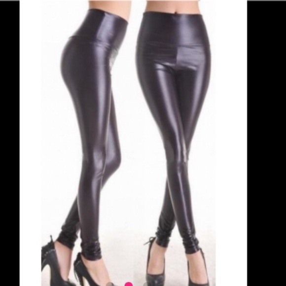 Pants - Black Faux Leather Leggings