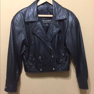 Wilsons Black Leather hipster motorcycle Jacket