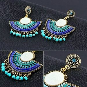 Handmade Dangle Fan Shape Earrings