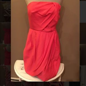 Coral strapless evening dress
