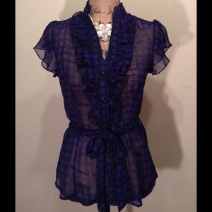 Sheer Blue Plaid Blouse