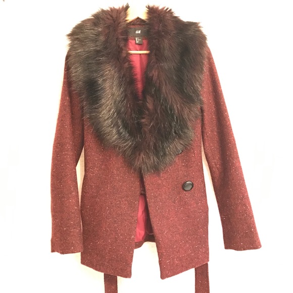 H&M blazer jacket with non-detachable fur collar