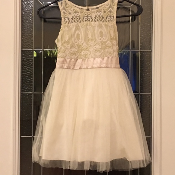 Ivory Sleeveless Dress w/ Brocade Bodice