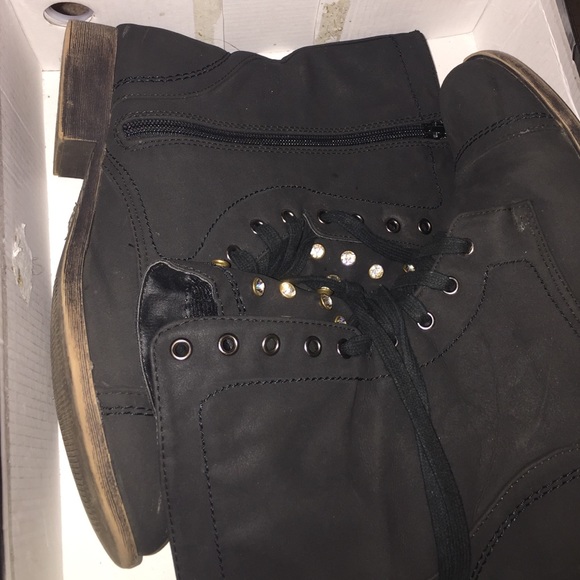 Black combat boots with rhinestones