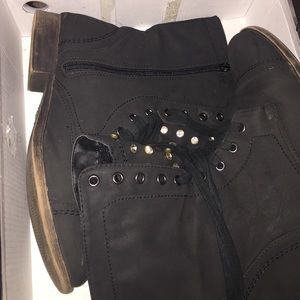 Black combat boots with rhinestones