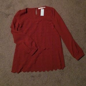 Burnt orange layered scalloped tunic