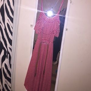 Striped Red and White Dress With Brown Belt