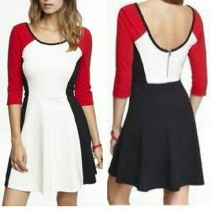 Express Color-block Quarter Sleeve Skater Dress