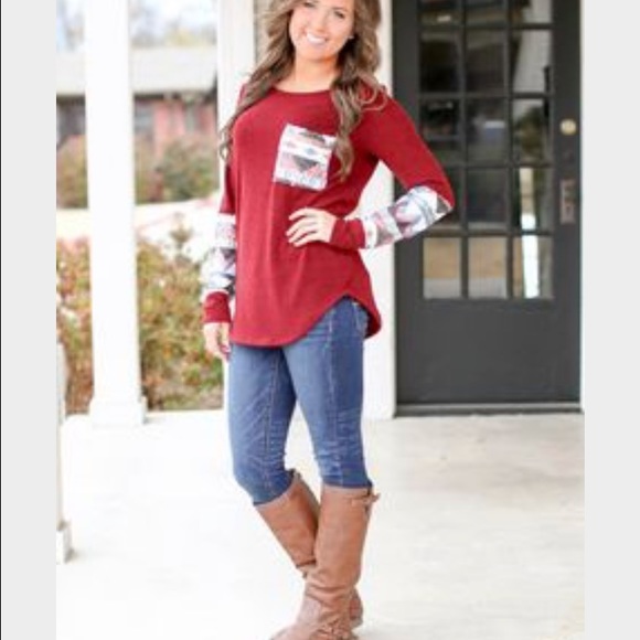 Maroon Aztec sequin sweater - Picture 2 of 5