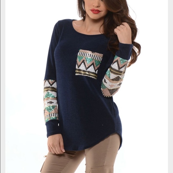 Maroon Aztec sequin sweater - Picture 3 of 5