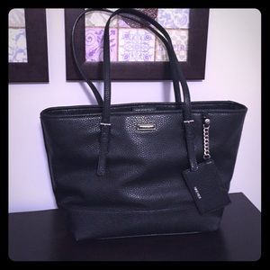 Nine West black leather tote bag laptop