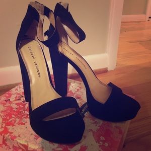 Ankle strap pumps. Sued black. Never worn!