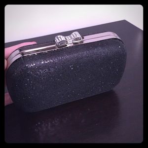 Black sparkly purse clutch detachable chain strap