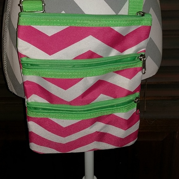 Chevron Pink &  Green Cross body Bag