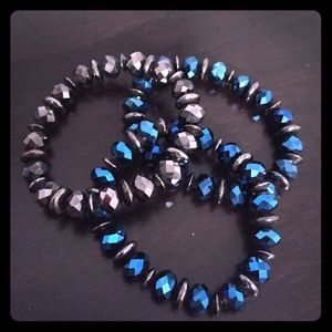 Beaded crystal bracelets black blue silver