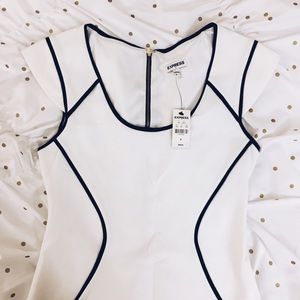 Express White Dress With Black Piping