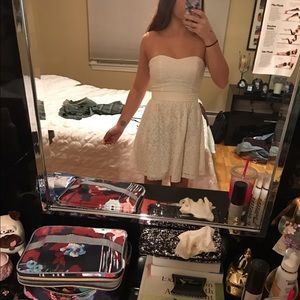 Cream strapless floral lace dress