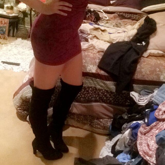 Black suede over the knee boots