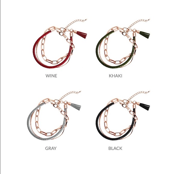 Red leather bracelet with rose gold chain - Picture 2 of 4