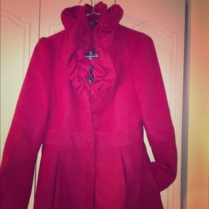Magenta color coat with ruffle collar