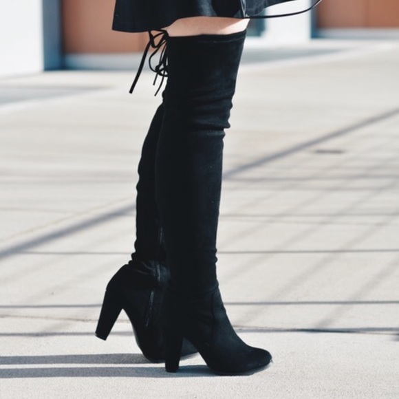 Black suede over the knee boots