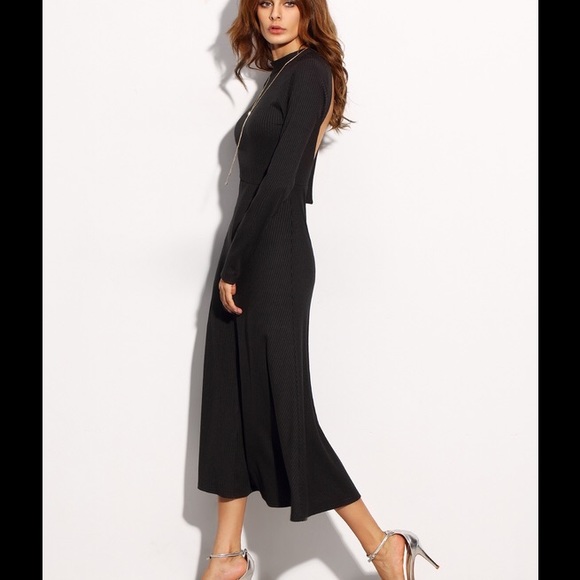 NEW Black Ribbed Back tie cut out Maxi Dress - Picture 2 of 5