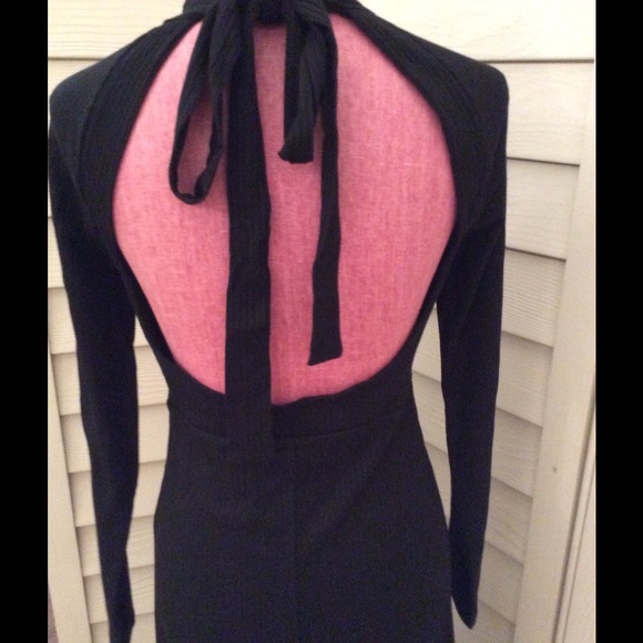 NEW Black Ribbed Back tie cut out Maxi Dress - Picture 4 of 5