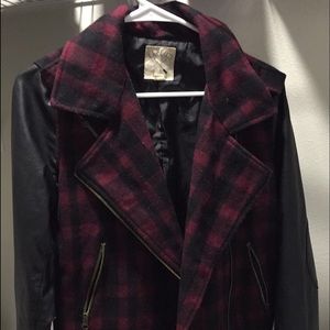 Plaid and leather jacket
