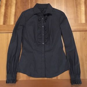 Benetton brown ruffle button down shirt medium