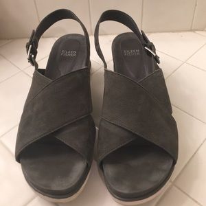 Eileen Fisher gray suede sandals