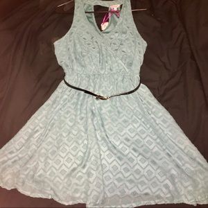 Teal V-Neck Sheer Dress