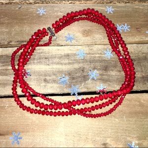 Donna Dressler Triple Strand Red Crystal Necklace