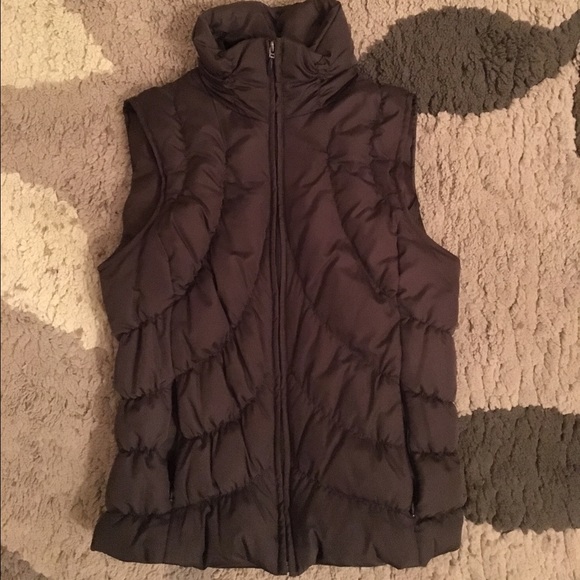 Espresso down feather puffer vest.