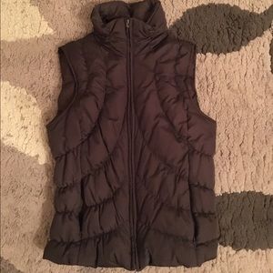 Espresso down feather puffer vest.