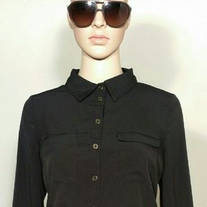 BCBGMAXAZRIA Womens Black Button Down Blouse Shirt BCBGMAXAZRIA Womens Black Button Down Blouse Shirt