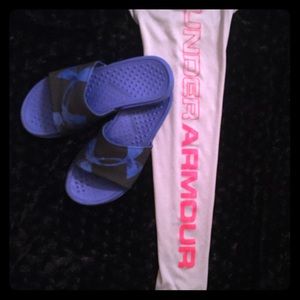 Under Armour long sleeve shirt and slides!