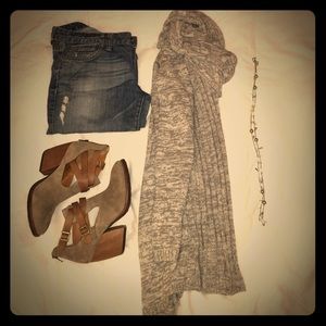 Ann Taylor gray cowl neck knit sweater