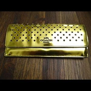 Coach perforated mirror metallic leather wallet