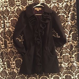 Gorgeous & Classic Black coat cute ruffle front
