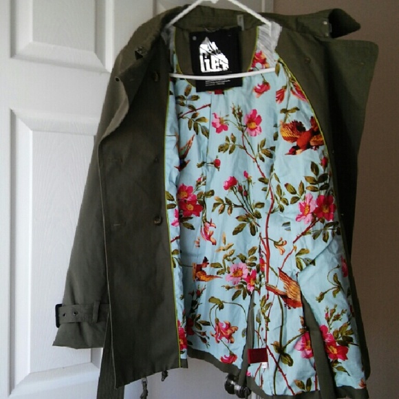 Green Army Trench Rain Coat Jacket Size L - Picture 3 of 4