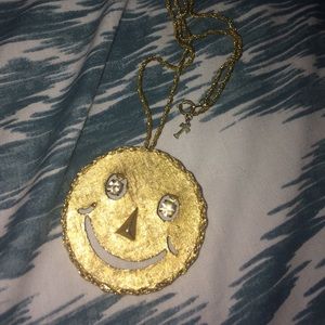 gold smiley face necklace/pin