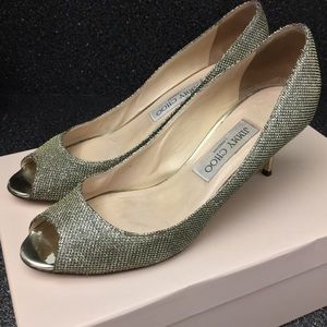 Jimmy Choo Isabel $625 Bronze Lame Glitter Heels