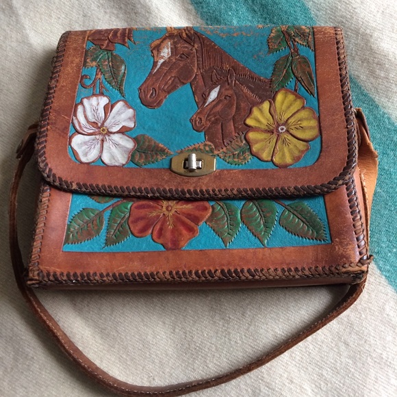 Vintage hand tooled leather bag